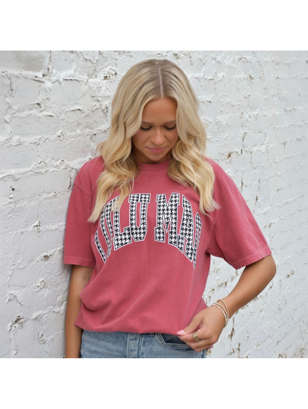 Size X-Large - Houndstooth Adult Crimson Comfort Colors Tee
